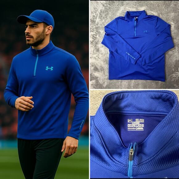 Under Armour Blue 1/4 Zip Pullover Men’s 2XL Loose Fit - Picture 1 of 13